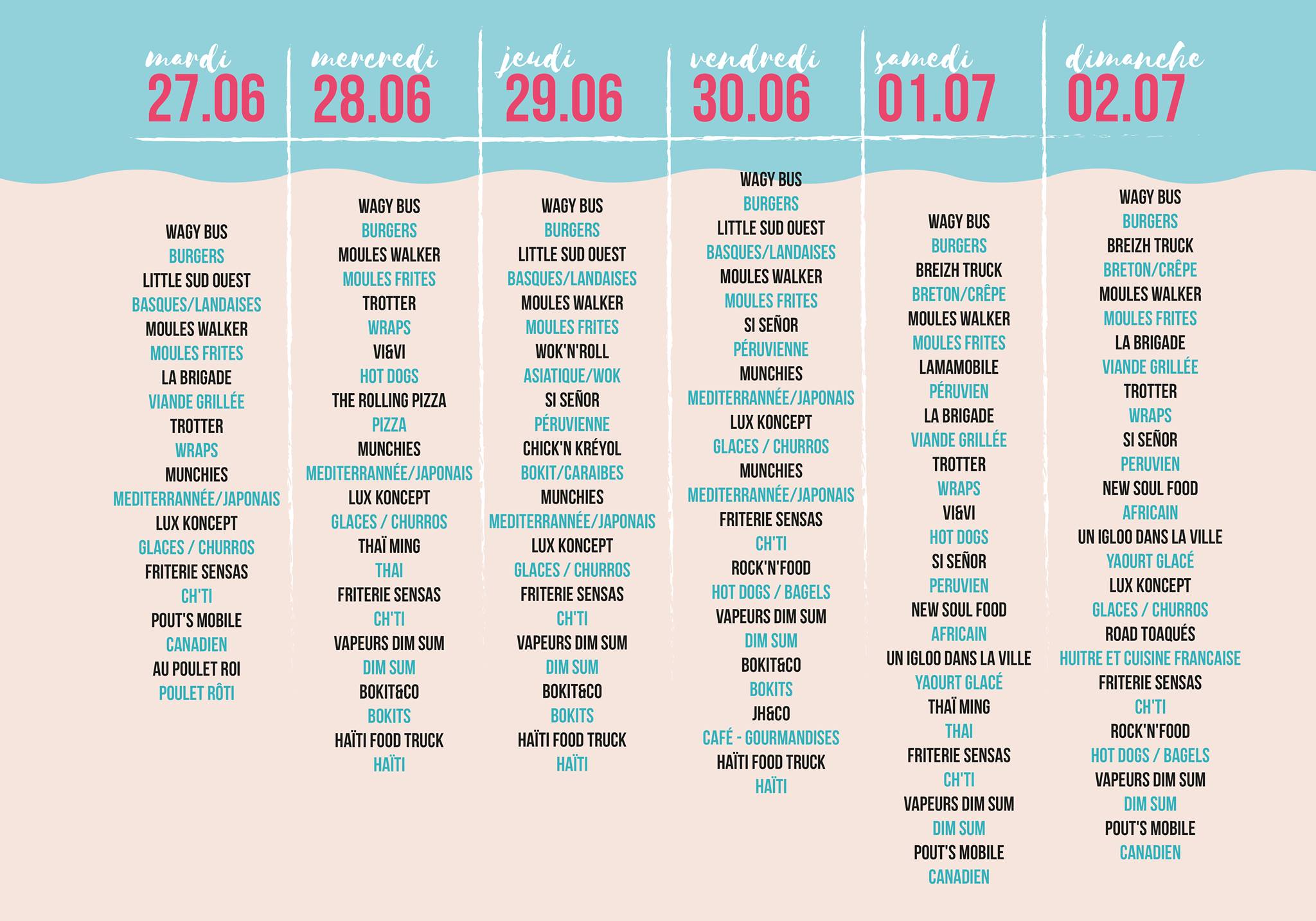 Planning Food Trucks Festival semaine 1