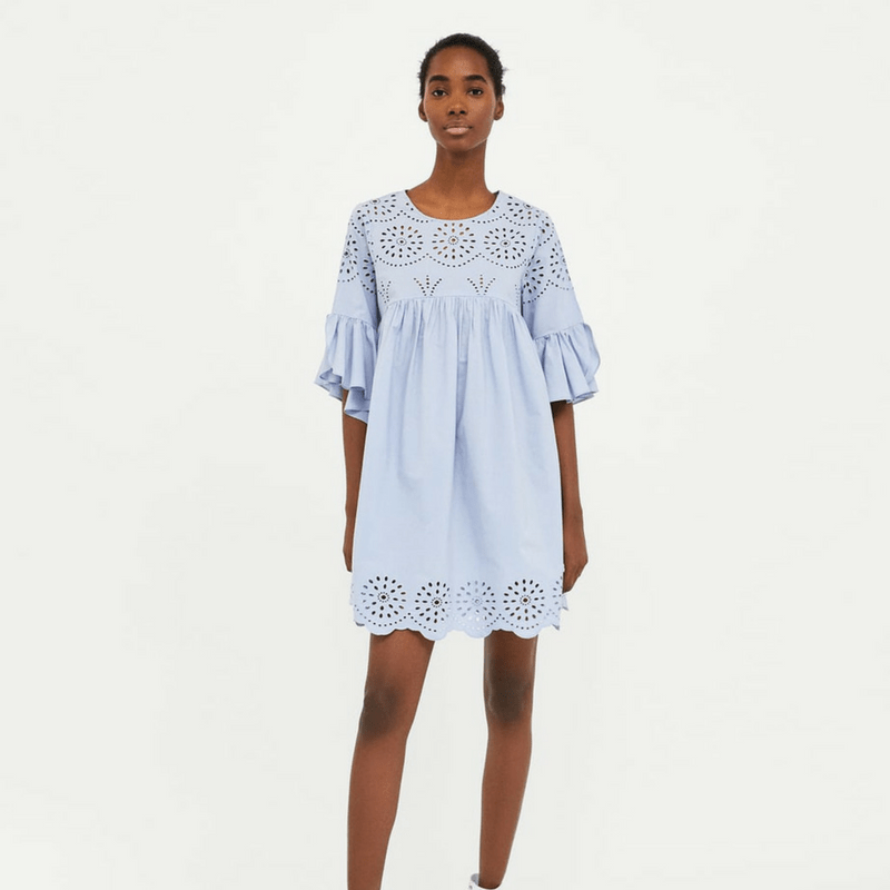 robe-zara-broderie-perforee-bleu