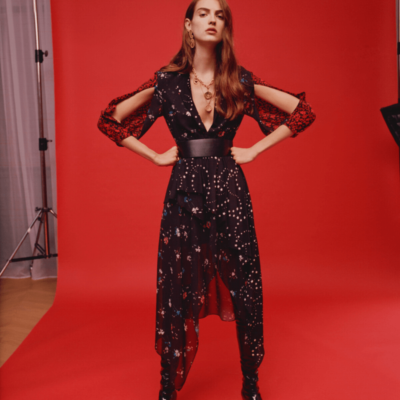 Robe-foulard brodée-Maje